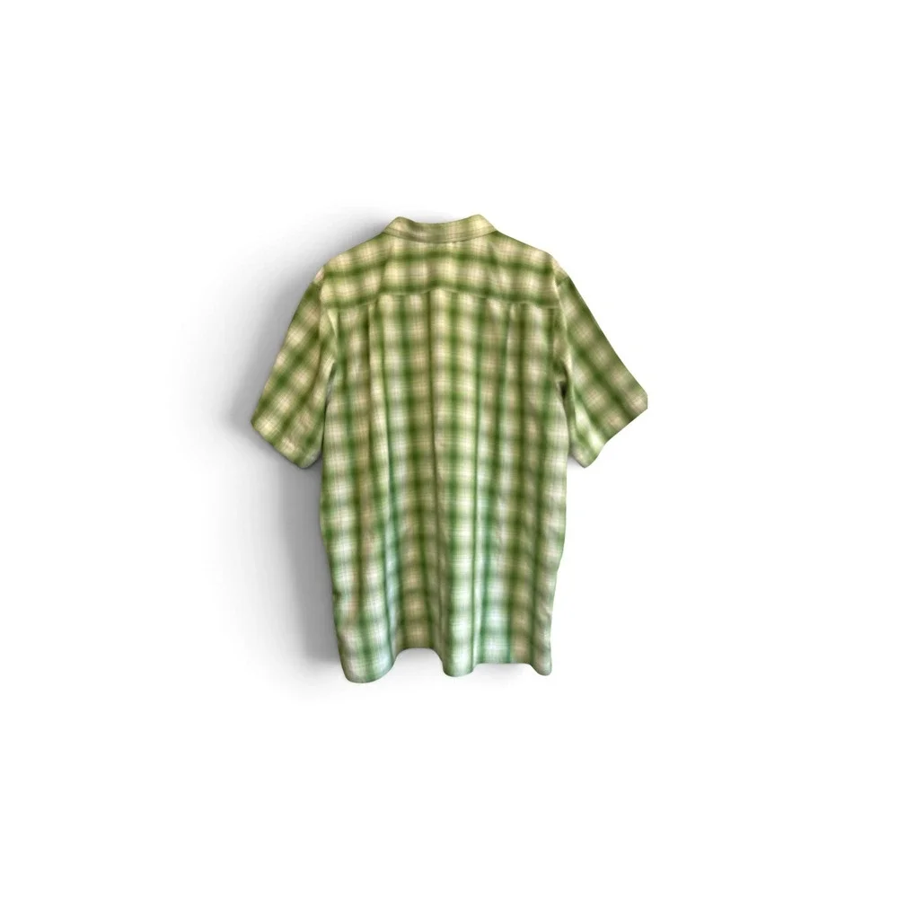 The North Face Mens XL Green Plaid Short Sleeve Button Up Hiking Shirt